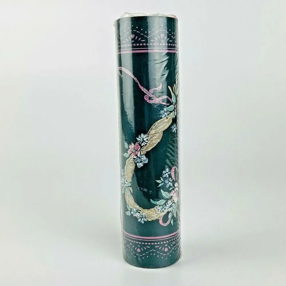 Wallpaper Border Dark Green Pink Heart Ribbon Moody Romantic Cottage Grandma